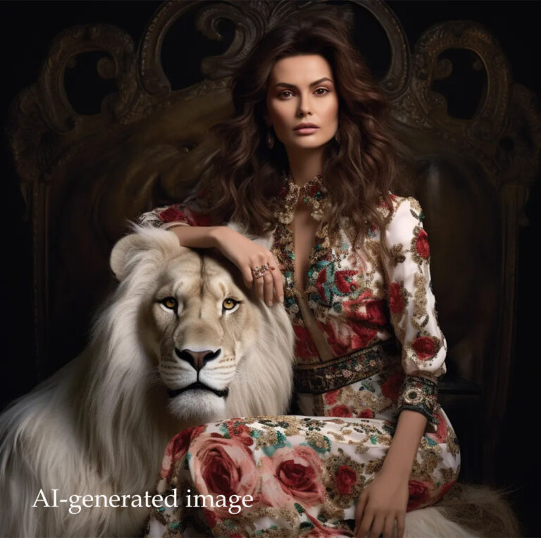 ai lion with woman
